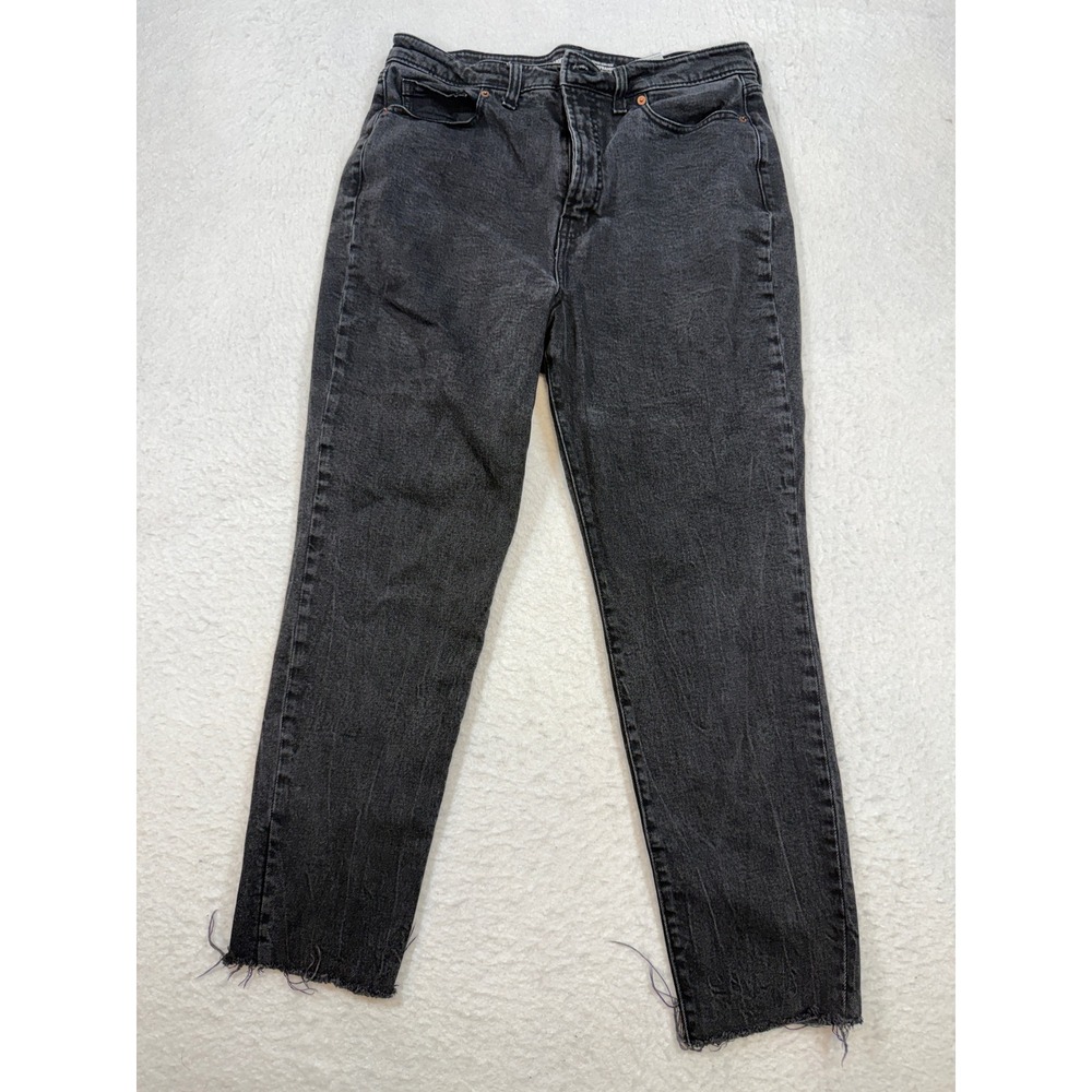 Old Navy Higher High-Rise OG Straight Jeans Black Frayed Hem Size 14